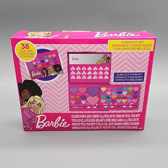 Barbie Townley Kids Cosmetic Set 38 Colors Lip Gloss Blush Eyeshadow New - Picture 1 of 5